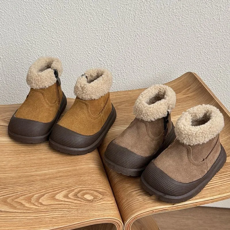 

2025 Winter New Children Casual Short Boots for Girls Boys Fashion Korean Style Soft Sole Non-slip Versatile Baby Cotton Shoes
