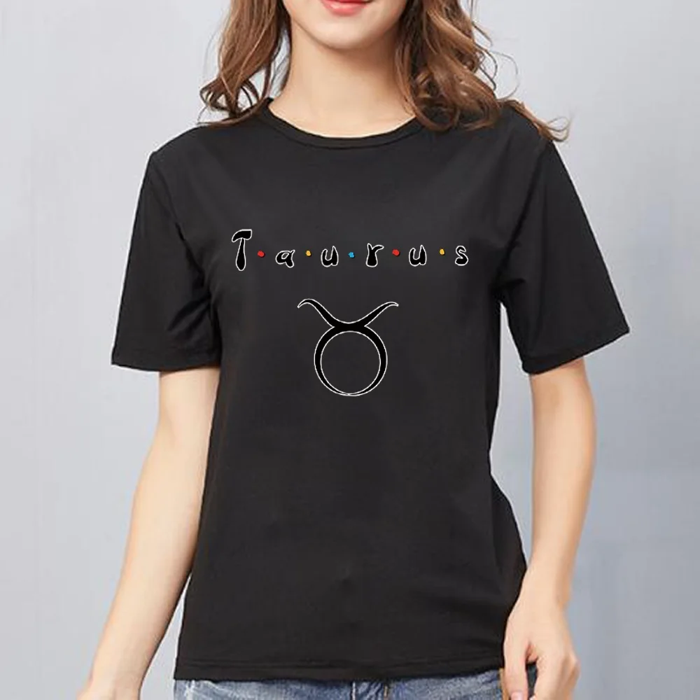 T-shirt Women's Cartoon Pattern Short Sleeve Summer Black O-neck Constellation Print Women's T-shirt Casual Top Tee