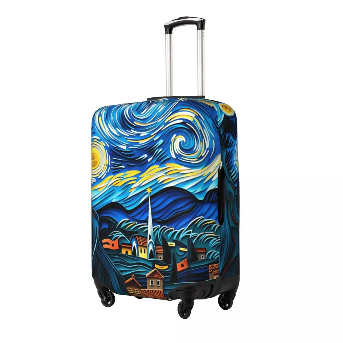 Paper Cut Layer Style Van Gogh Starry Night Village Cypress Vertical Suitcase Cover Strectch Business Protector Luggage Supplies