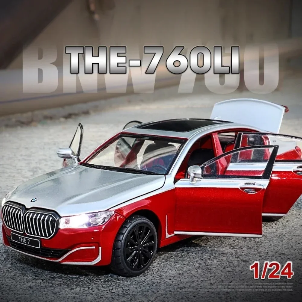 1:24 BMW THE7 760LI Car Model Toy Alloy Diecast Sound Light Pull Back Metal Vehicles Collection Model Car Toy for Kids Gifts