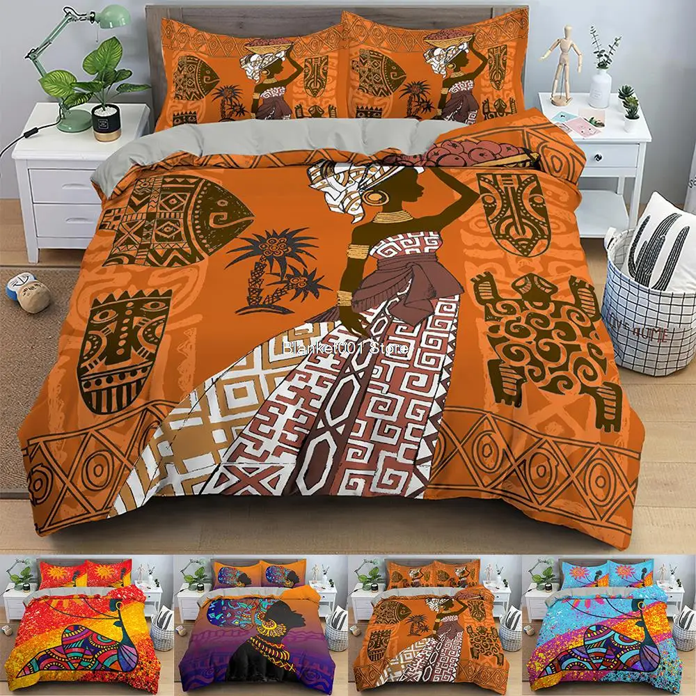 

African Bedding Set Afro Duvet Cover 2/3Pcs Quilt Cover With Pillowcase Set For Women Queen Size Comforter Sets