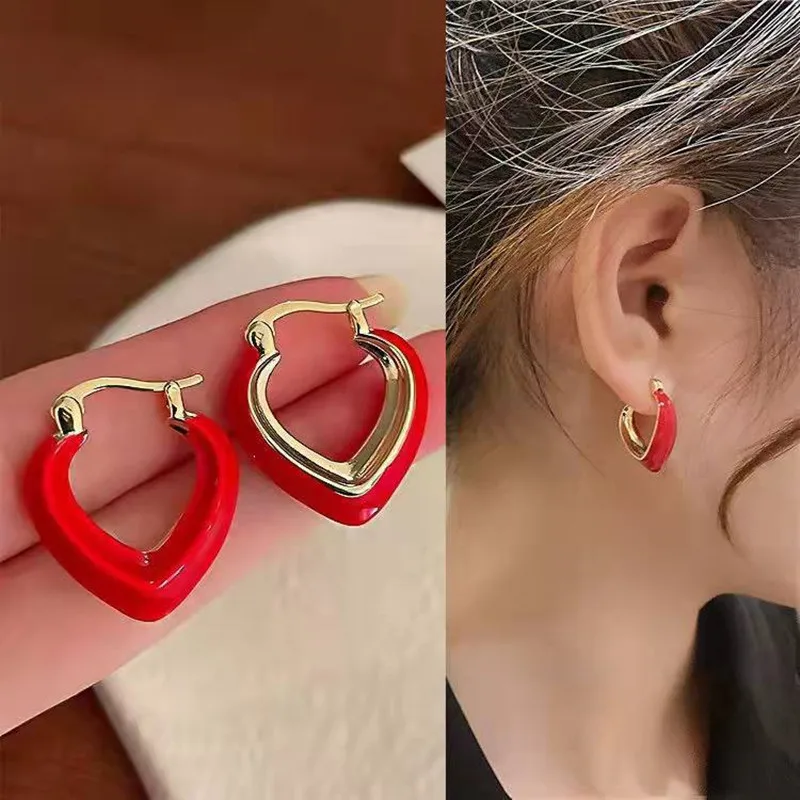 High Quality Elegant Red Drop Glaze Love Heart 925 Silver Needle Ladies Tassel Stud Earrings Wholesale Jewelry Anti Allergy