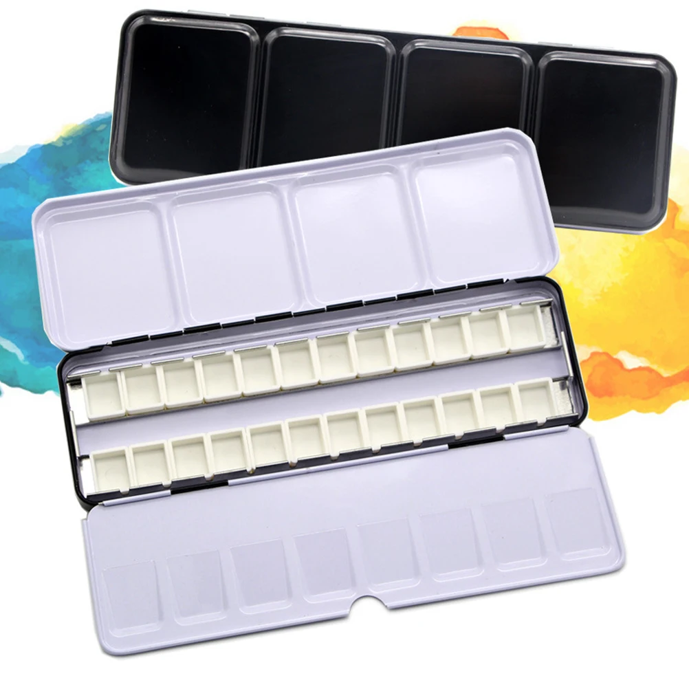 

24 Pcs Empty Watercolor Paint Pans Durable ABS Boxes for Storing Mixing Colors Artists Students Travel Size Art Supplies