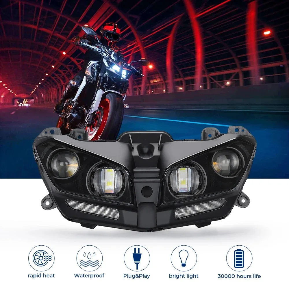 

MT09 2017-2020 Headlight E24 Front Light Assembly Headlamp with Bulb Bright LED Lamp DRL Waterproof For YAMAHA MT-09 FZ09 2018