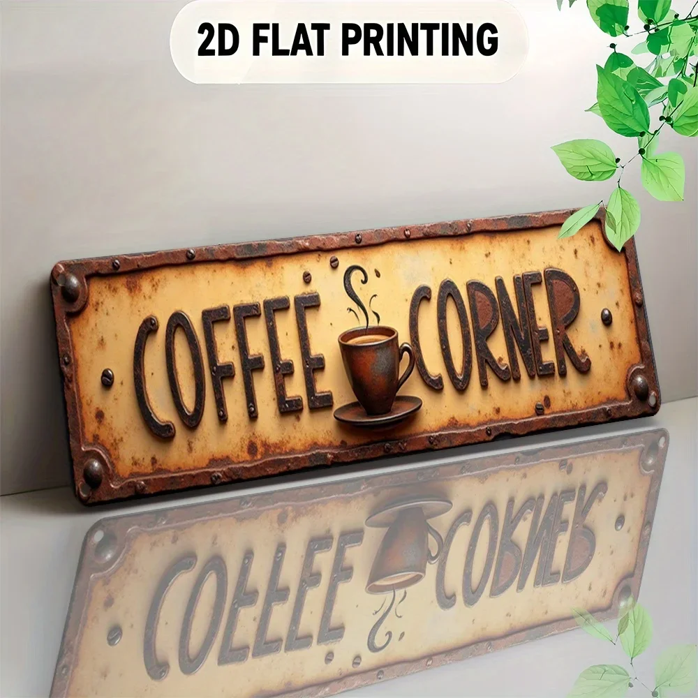 2D Flat Eye-catching Wall Mounted Aluminum Plaque, Vintage Coffee Cup Letter Home Cafe Decor