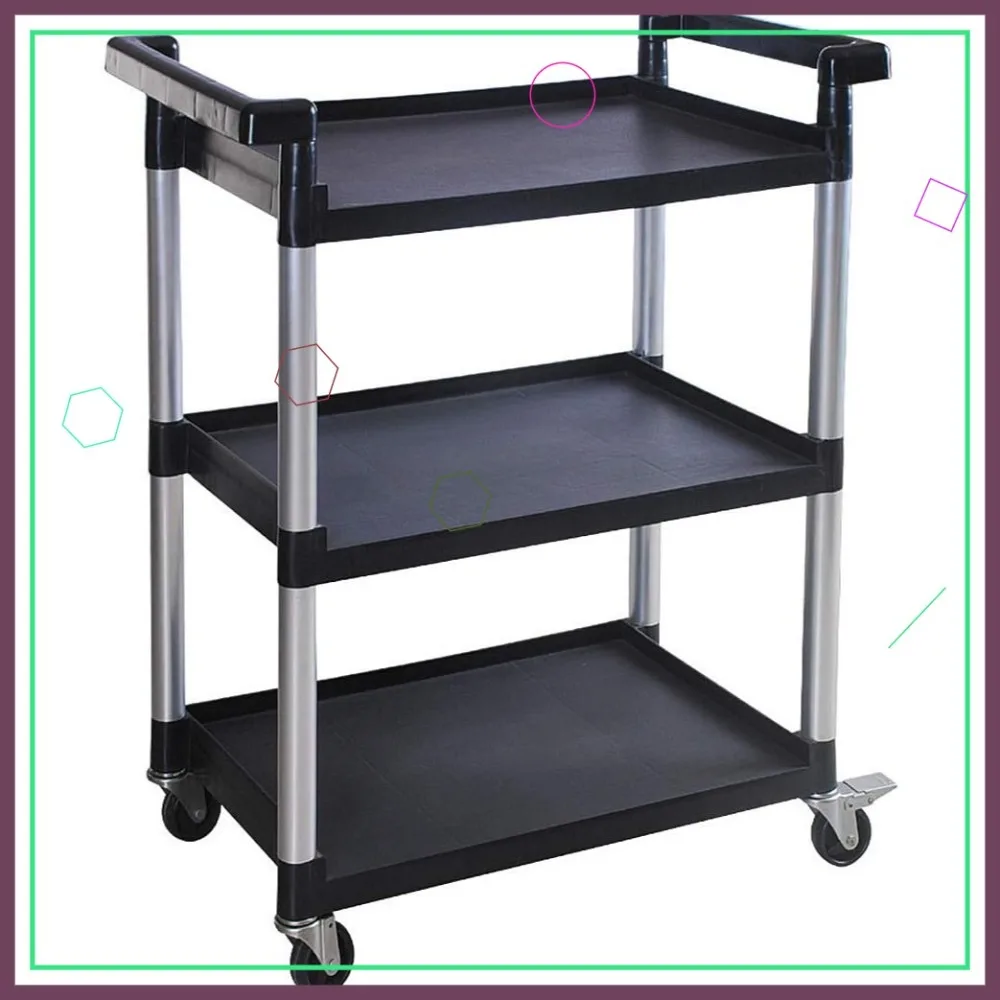

3-Shelf Utility Cart with Wheels, Black - 225 Lbs Capacity, Heavy-Duty Plastic Storage