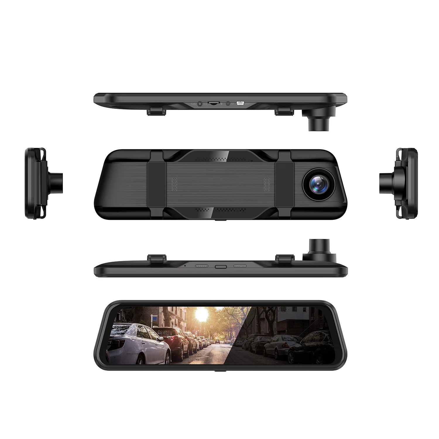 1Set Streaming Rearview Mirror Night Vision Car DVR Dash Cam 10" Touch Screen HD 1080P/30FPS 2 Cameras(Front/Rear) For 12V Car