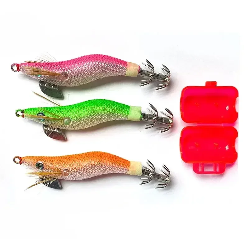 Fishing Lures Luminous Wood Shrimp Octopus Cuttlefish Squid Bait Jig Night Fishing Blow Barrel Squid Hook Ocean Boat Fishing