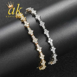 Aokaishen Plum Tennis Chain Women Bracelet Real Gold Plated Hip Hop Rock Street Jewelry Iced Out Charms Items 2024 New Arrivals