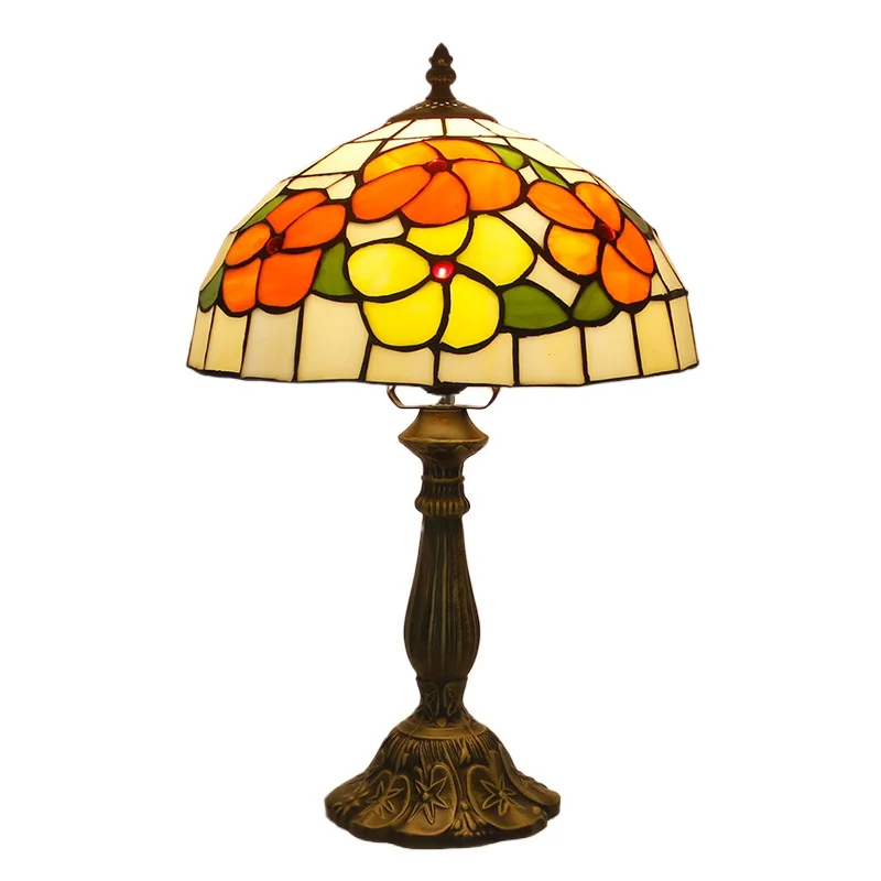 12 polegadas 30cm retro magnifolia officicinalis vitral tiffany candeeiro de mesa estudo bar hotel lâmpada de cabeceira