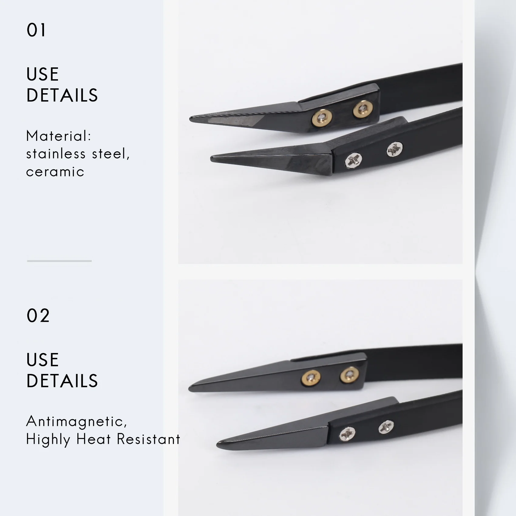 Black Ceramic Tweezers Set - Antistatic,Anticorrosion,Antimagnetic,Highly Heat Resistant(3Pack)