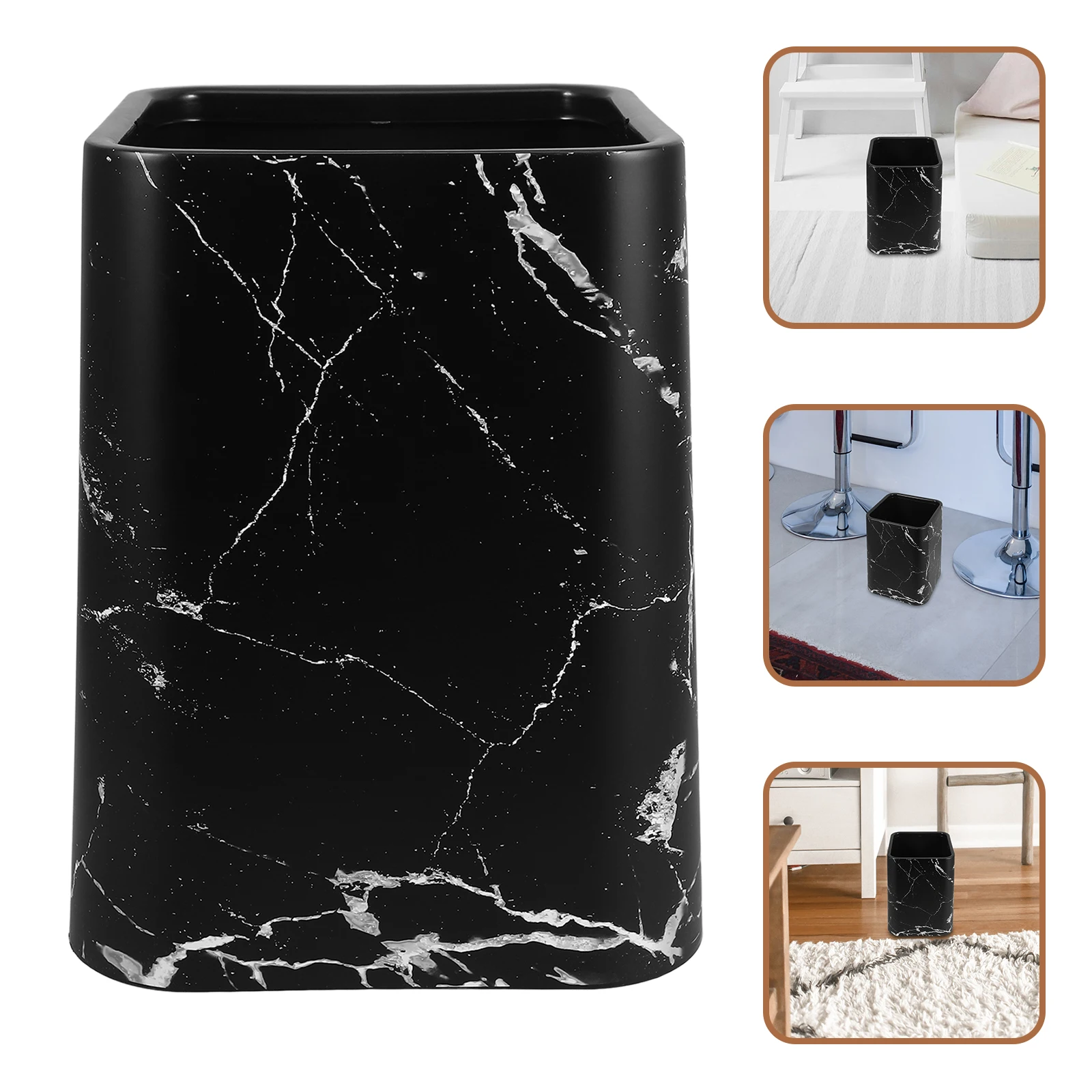 

1pcs Marble Pattern Trash Can Double Layer Waste Basket Modern Bathroom Trashcan Large Opening Sturdy Pp Material For Kitchen