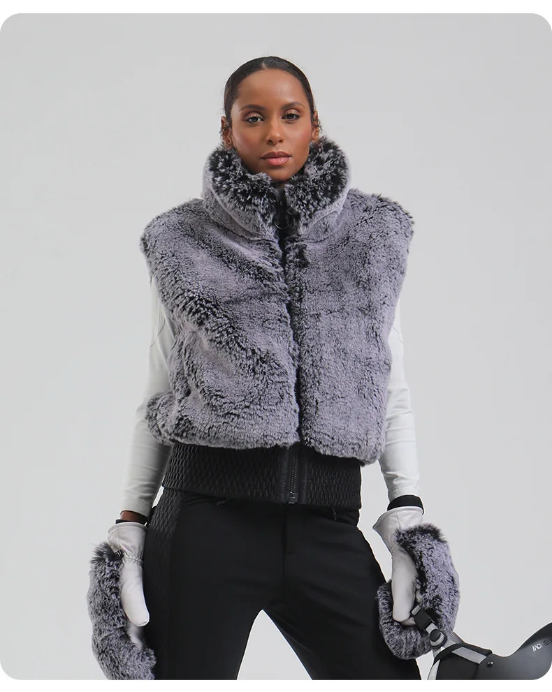 GSOU SNOW Women Fuzzy Faux Fur Vest coat ski Jacket Sleeveless Zip Shaggy Waistcoat Winter Daily Warm Outdoor Sport