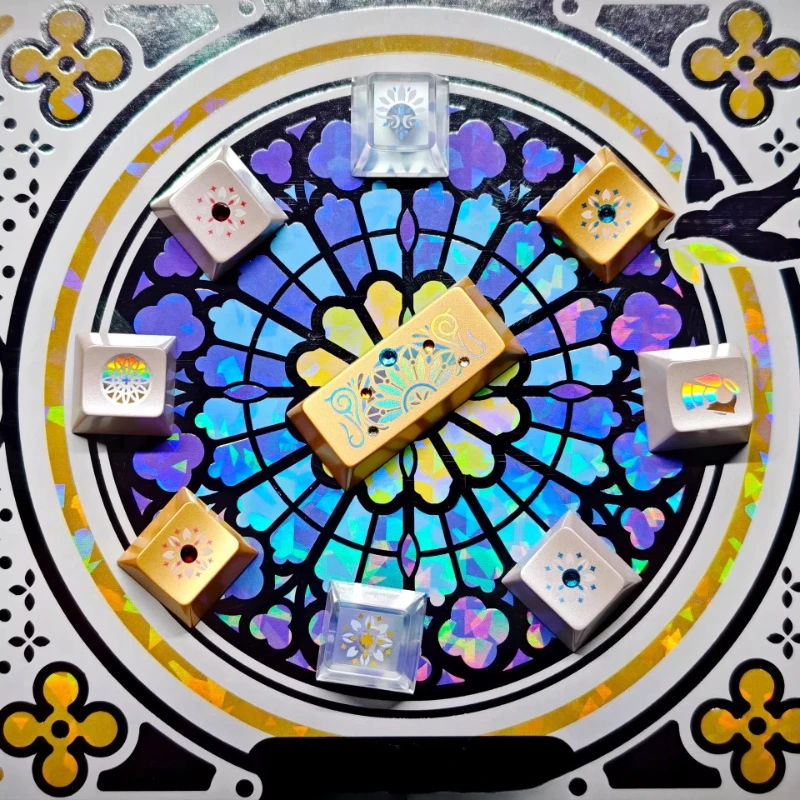 Core core peripheral flower window theme pearlescent white gray fog transparent inlaid gemstone laser custom keycap