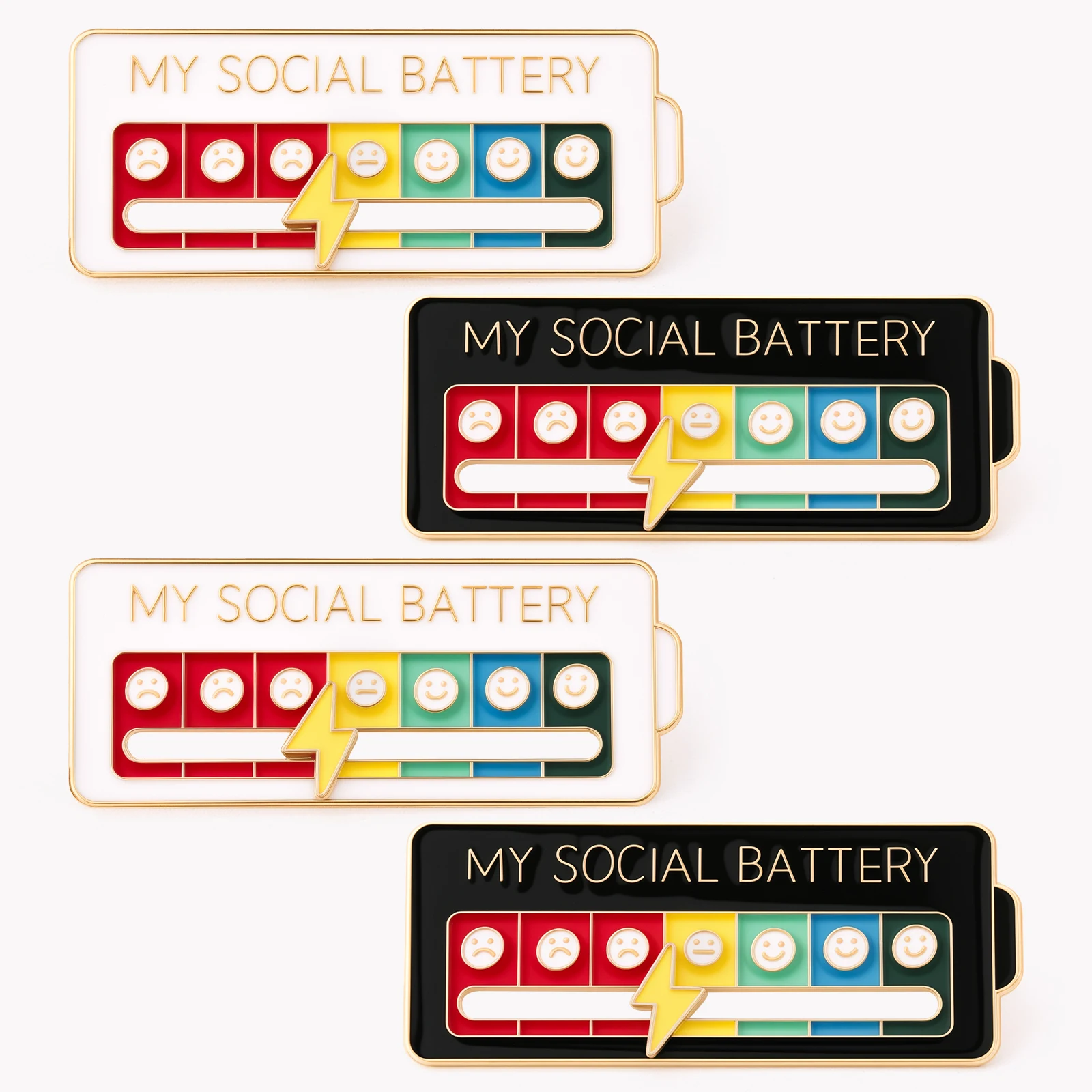 FTCY 4 PCS Mixed My Social Battery Pin For Women Men  Slideable State Mood Conversion Energy Brooch For Back-to-school Season