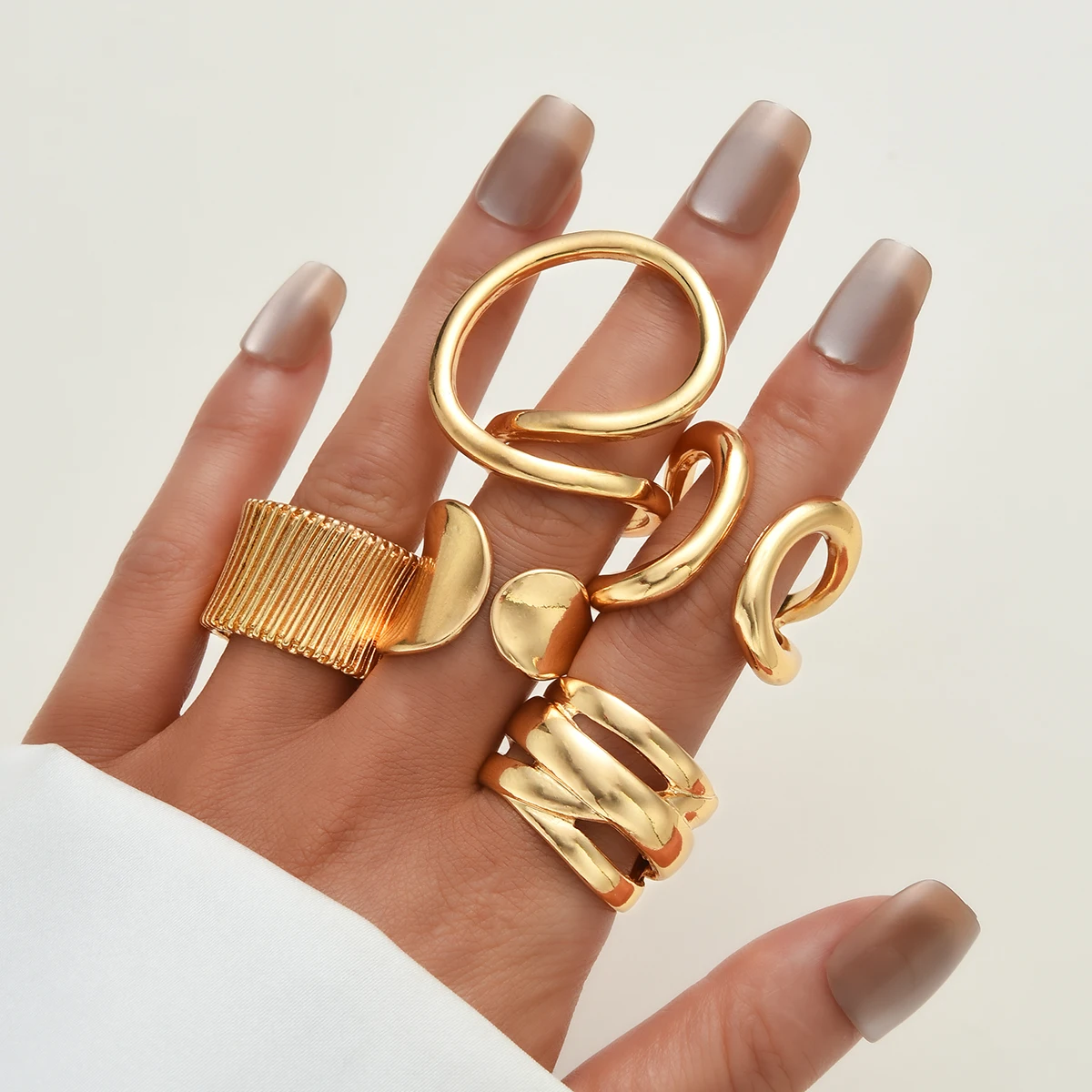 5/6 قطعة خطوط ناعمة غير منتظمة خواتم للنساء ريترو هندسية الشرير مبالغ فيها الذهب اللون خواتم مجموعة موضة هدايا مجوهرات الحفلات #5