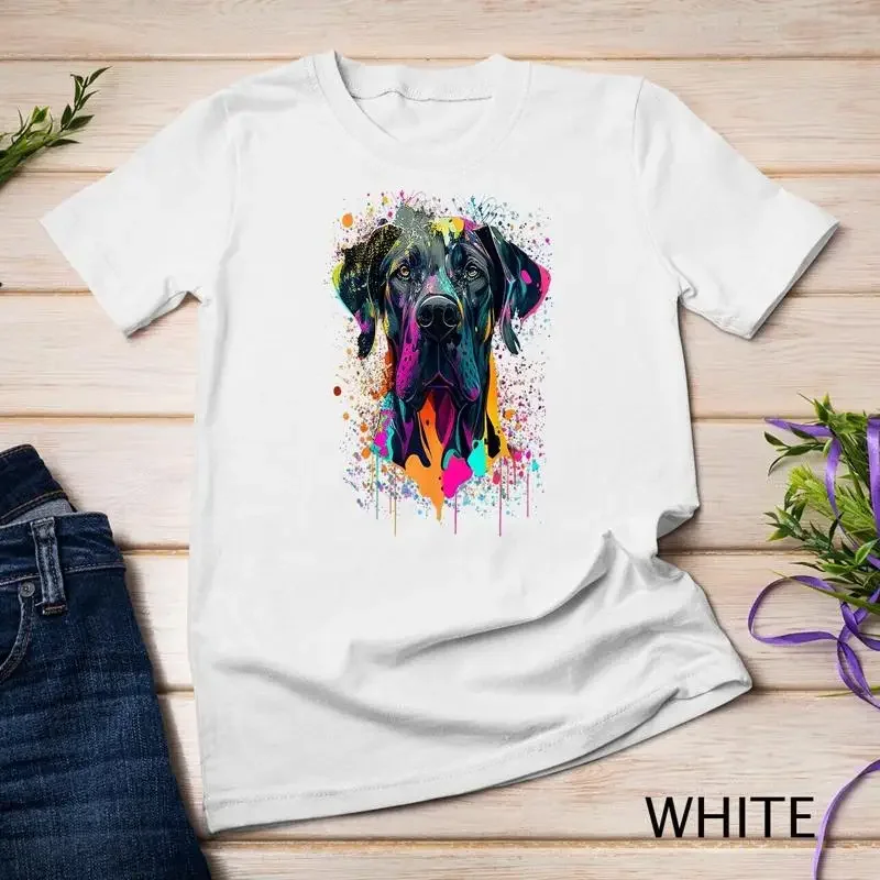 Colorful Splash Art Great Dane Portrait Puppy Owner Unisex T shirt