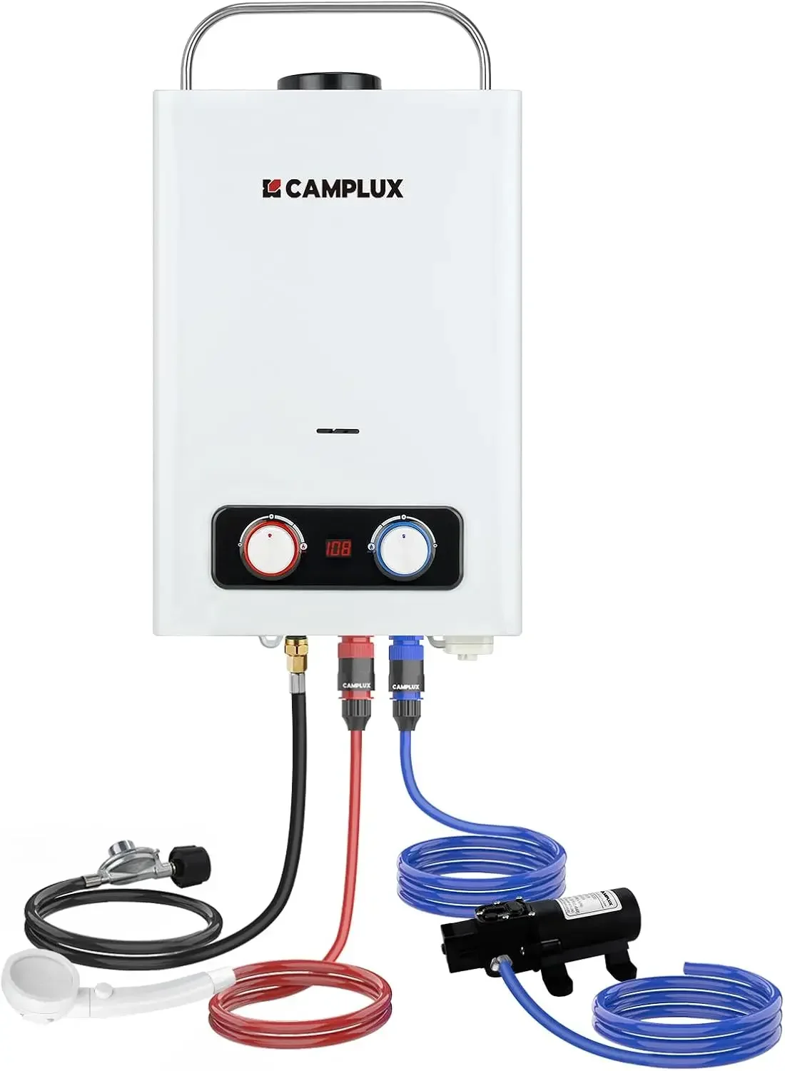 1.58 GPM Portable Tankless Water Heater with Water Pump Kit, Propane Water Heater Outdoor with 1.2 GPM Pump, 41,000 BTU,