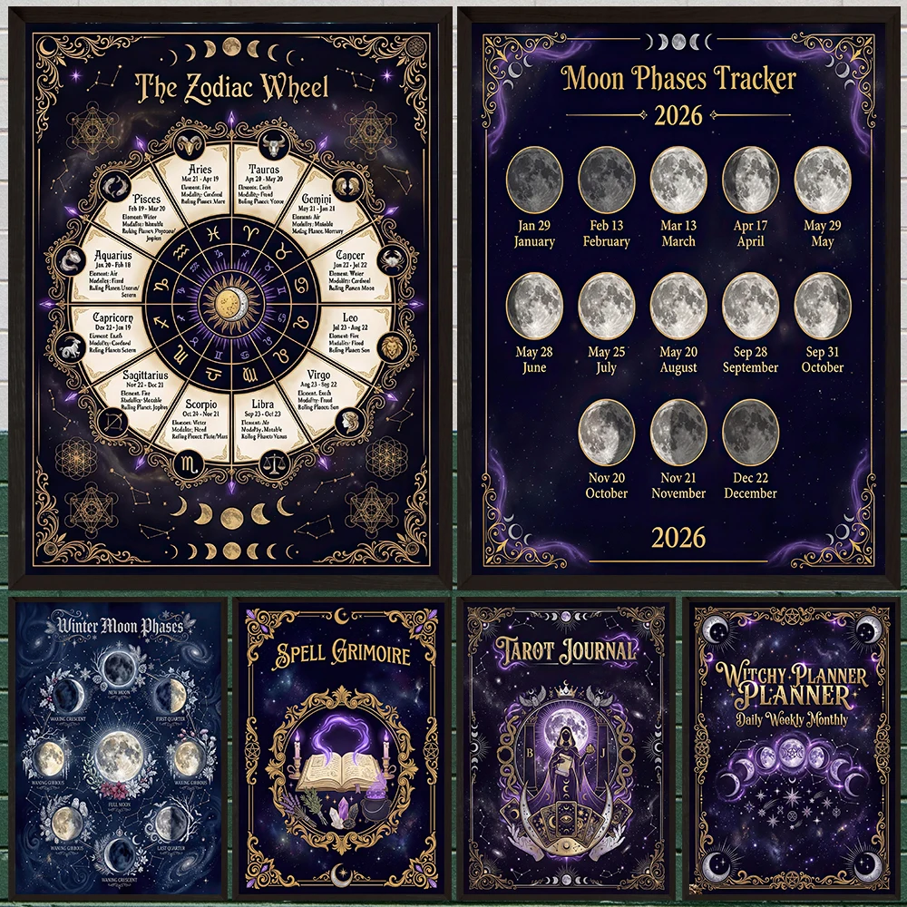 

Celestial & Astrology Wall Art,Zodiac Print,Yule Night Constellation Map Canvas Print,Dark Celestial Winter Wreath Art Poster