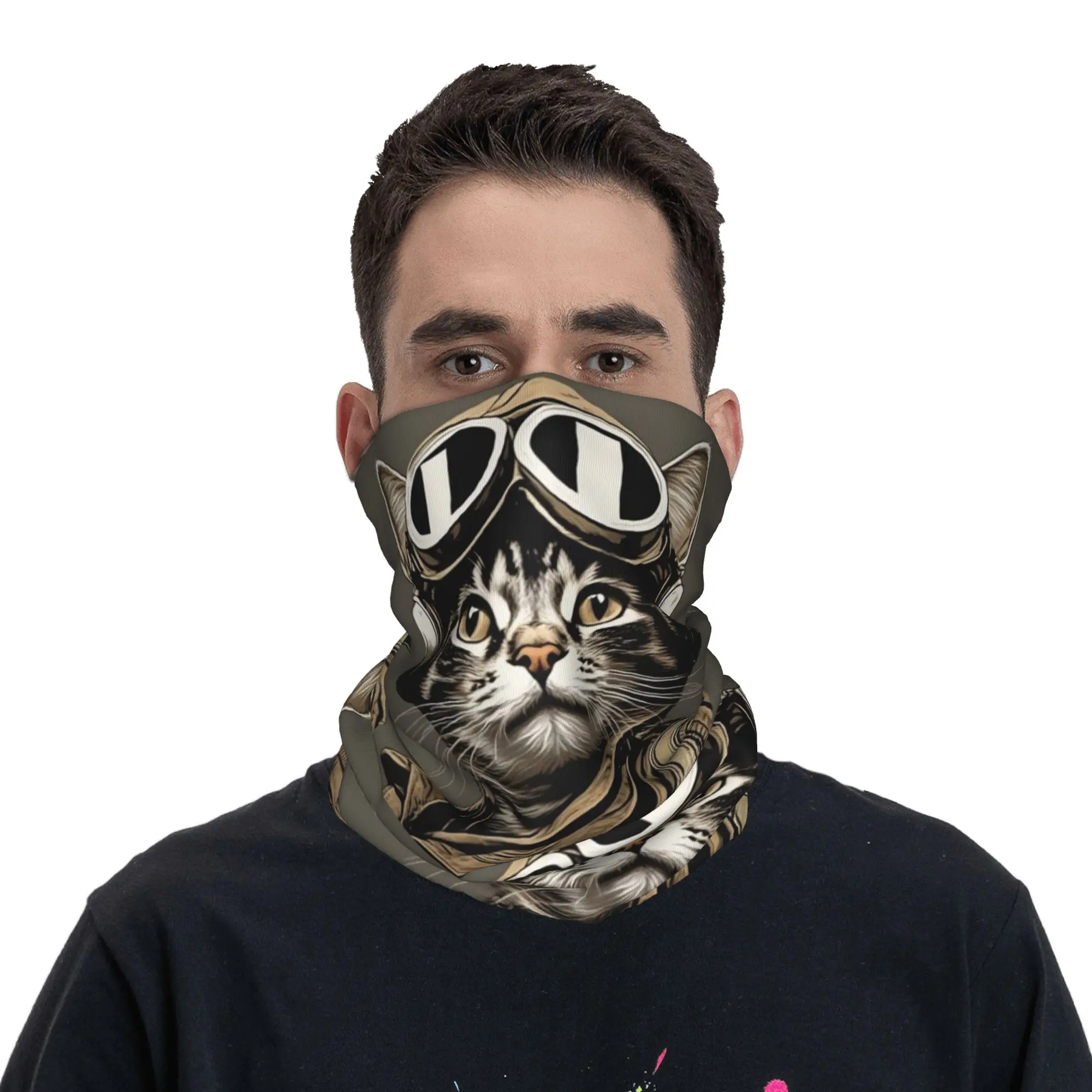 

The Pilot Cat Bandana Neck Cover Printed Wrap Scarf Headwear Riding for Men Women Adult Breathable