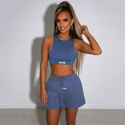 Pantaloncini sportivi da donna set lettera canotte Skinny a coste pantaloni sportivi larghi Casual con coulisse allenamento in palestra Fitness tuta femminile