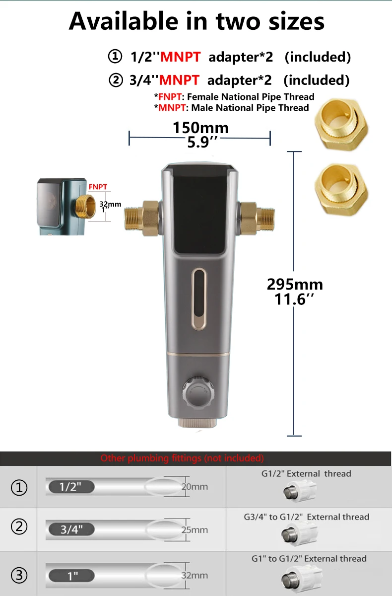 Purificador de prefiltro de OSWNKW-02 para toda la casa, sistema de prefiltro Central de agua de sedimento giratorio hacia abajo, malla de acero inoxidable con lavado a contracorriente