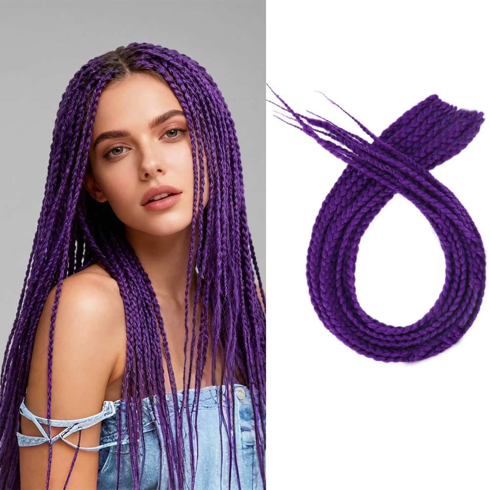 Synthetic Box Braids Hair Colored Crochet Hair Extensions Ombre Blue Gray Hook Braids Hairpiece For Women Cosplay Daily Use 24''