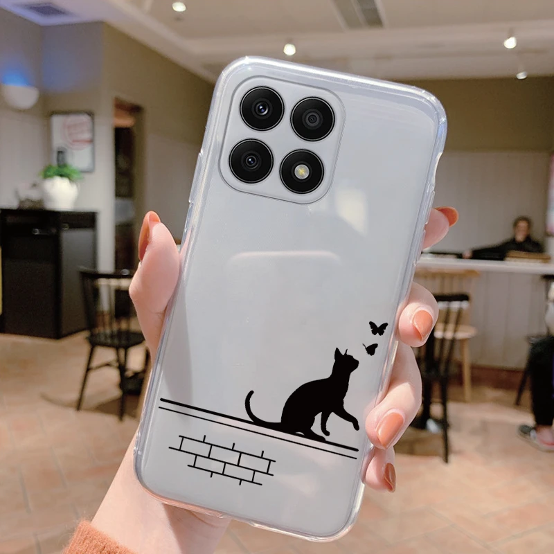 Clear Case For Honor X8a Shockproof Cover Cartoon Cute Cat Soft Silicone Fundas For HonorX8a X 8A Transparent 6.7\'\' Bags Coque
