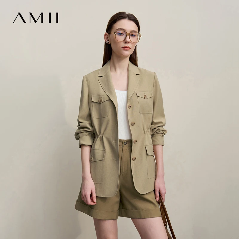 Amii Women's Jacket 2026 Autumn New Casual Notched Lapel Jacket Office Lady Versatile Women's Loose Long Sleeve Tops 12651026
