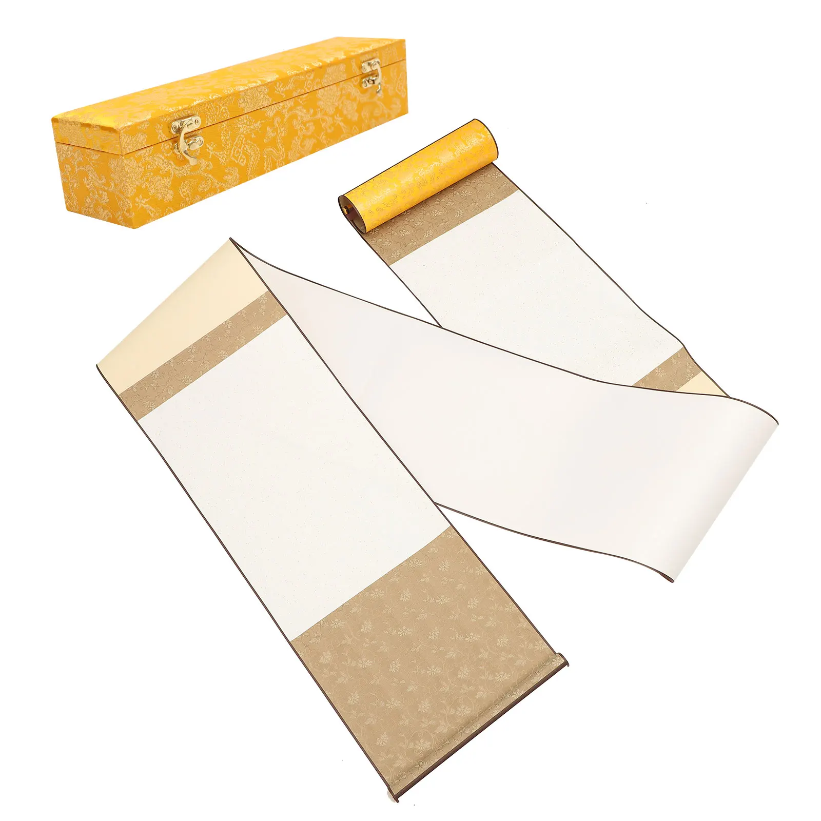 

Rice Paper Scroll 30cmx3m Gold Dragon Semi Cooked Blank Hanging Calligraphy Painting Wall Mounting Storage Box Included