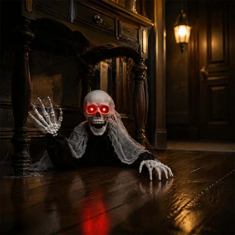 Voice Control Halloween Crawling Ghost Glowing Red Eye Automatic Waving Of Both Hands Yard Zombie Folding Skeleton Home Decor