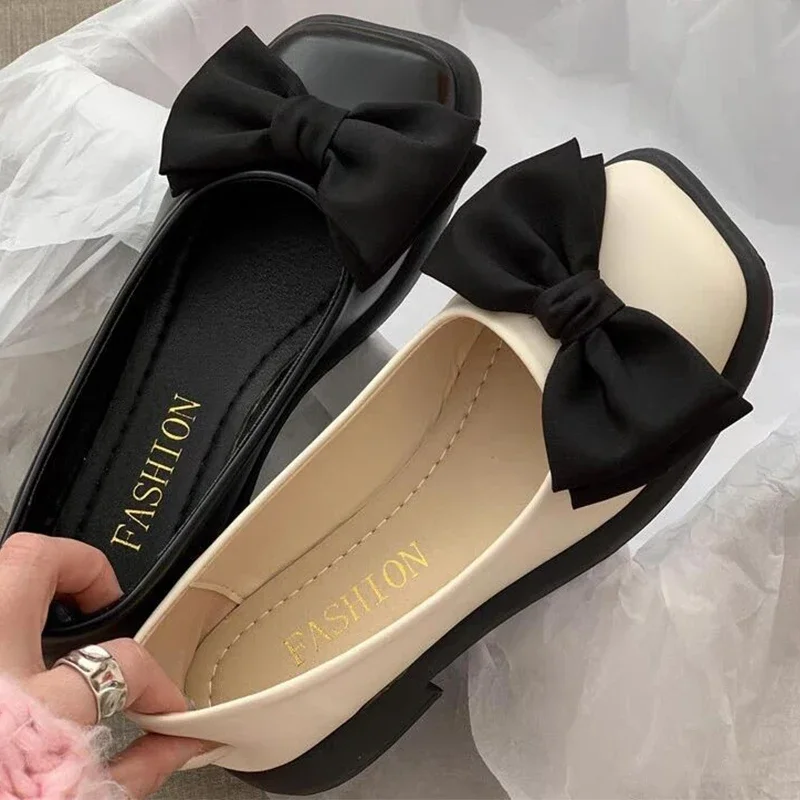 

New Square Toe Sandals Fashion Lolita Loafers Walking Zapatos Mujer Women Bow Mary Janes Casual High Heels Shoes