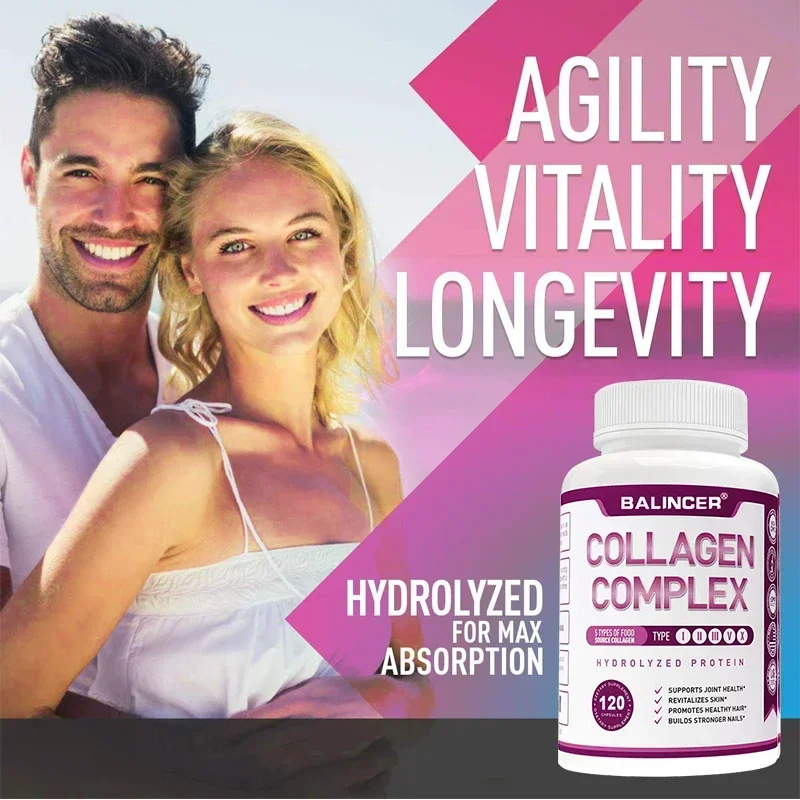 Vital Collagen for Men and Women - Types I, II, III, V, X Complex Capsules - Grass Fed - Healthy Joints, Skin, Hair, Nails