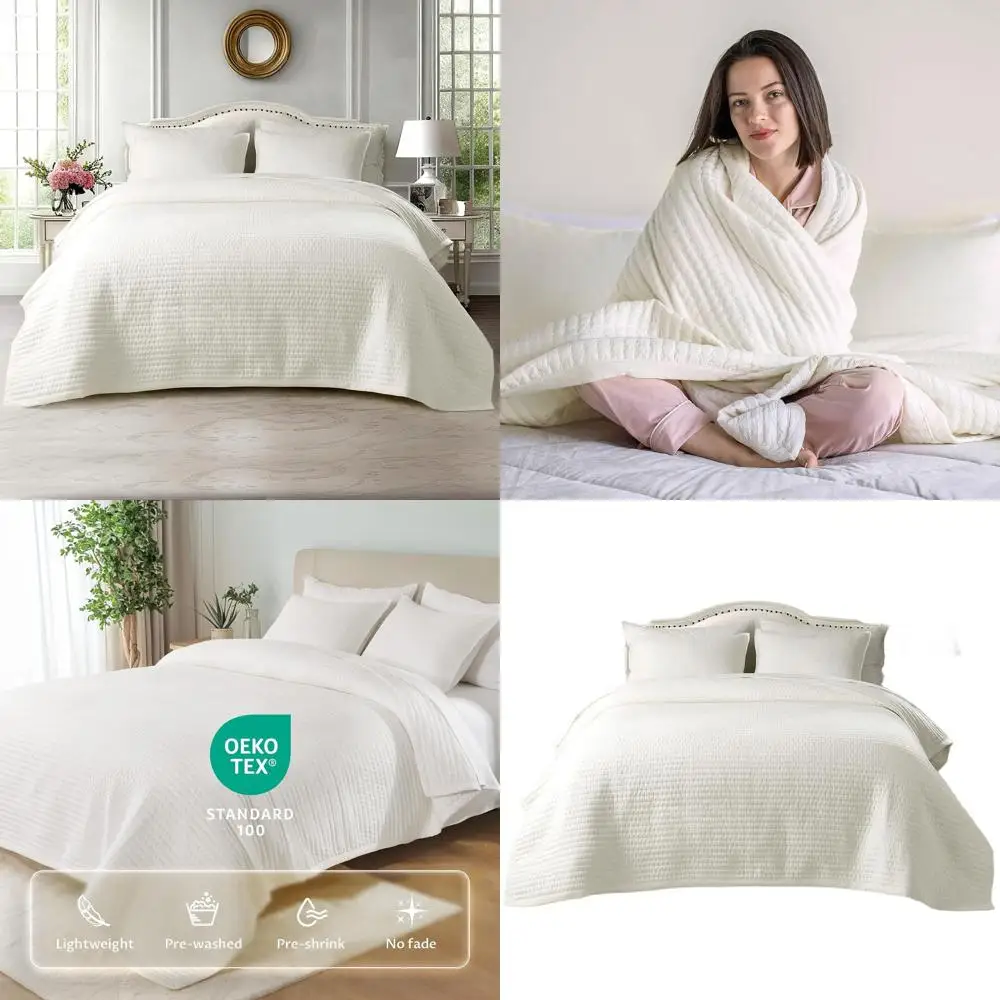 

Роскошное большое одеяло King 112x106 — легкое трехслойное покрывало, кремово-белое, минималистичный скандинавский стиль, всесезонное постельное белье