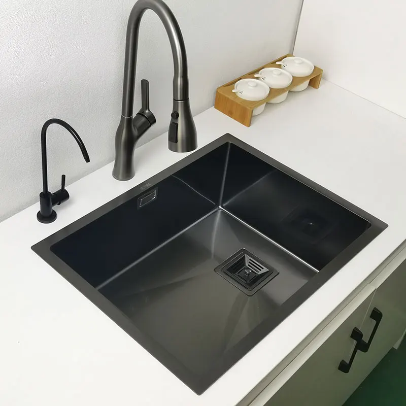 Nano Matte Black Kitchen Sink Above Counter or Undermount Sinks Vegetable Washing Basin Stainless Steel Single Bowl Sink Kitchen