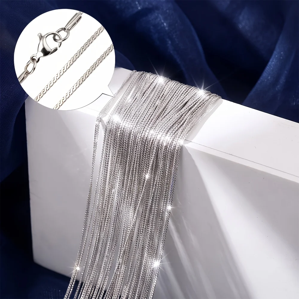 20Pcs Stainless Steel Classic Thin Flat Chain Necklaces, +5Cm/1.96Inch Extension Chain, Waterproof and Durable, Non-Coated, Hypoallergenic Material, Unisex Style, Simple and Fashionable Trendy Couple's Clavicle Chain, Hip-Hop Layered Wear, Suitable for Daily Wear and Parties, Multifunctional DIY Jewelry Making Accessories, Perfect for DIY Enthusiasts
