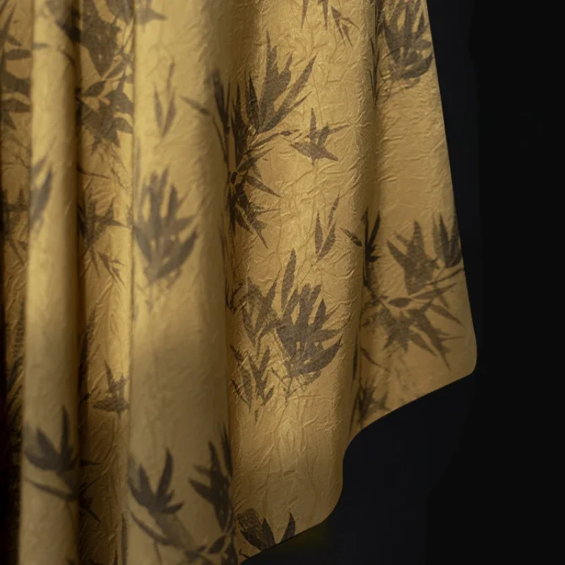 Imitation Acetate Bamboo Leaf Antique Copper Black Gold Silk Fabric Chinese Style Vertical Shirt Skirt and Pants Clothing Fabric