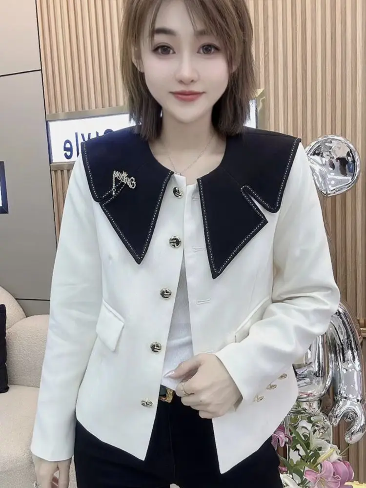 

Faionable ort Navy Collar Fraance Sle Jaet Women's Design Spring Autumn New Sle Small Size Versatile Trendy Top