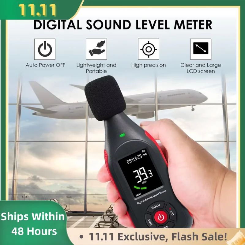 Pengukur Desibel, Monitor Tingkat Desibel Suara & Kebisingan, Pengukur SPL 30dB hingga 130dB(A) dengan Perekam, Alarm Visual, Berbobot A/C