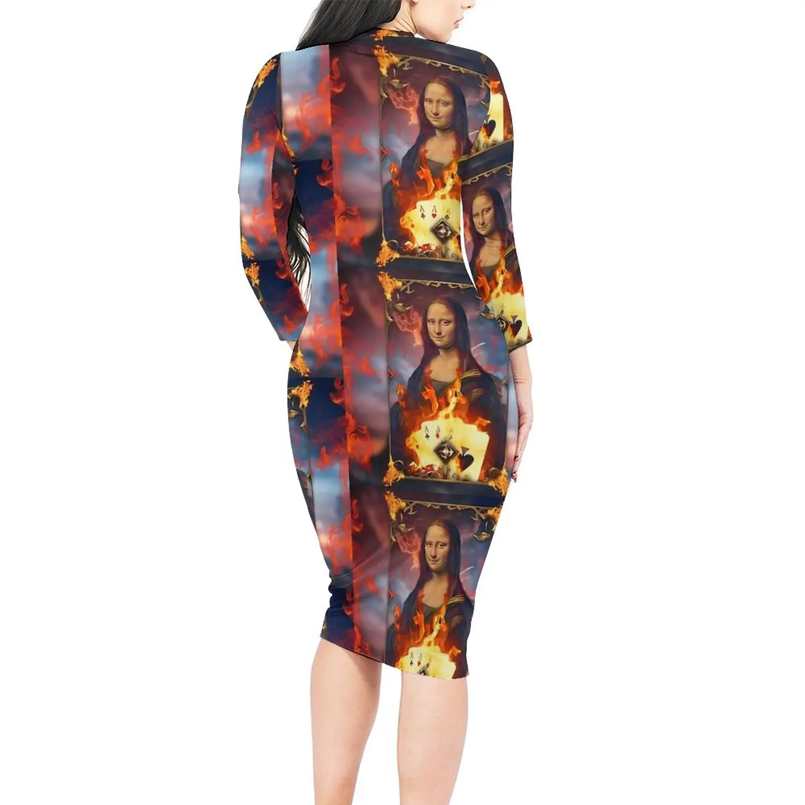 Queen Mona Lisa Dress Long Sleeve Famous Painting Sexy Dresses Spring Womens Street Style Design Bodycon Dress Big Size 4XL 5XL