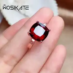 WOSIKATE Vintage Geometric Shape 10*10mm Garnet Red Ruby Rose Gold Plated Wedding Ring For Women Silver Jewelry Finger Ring Open