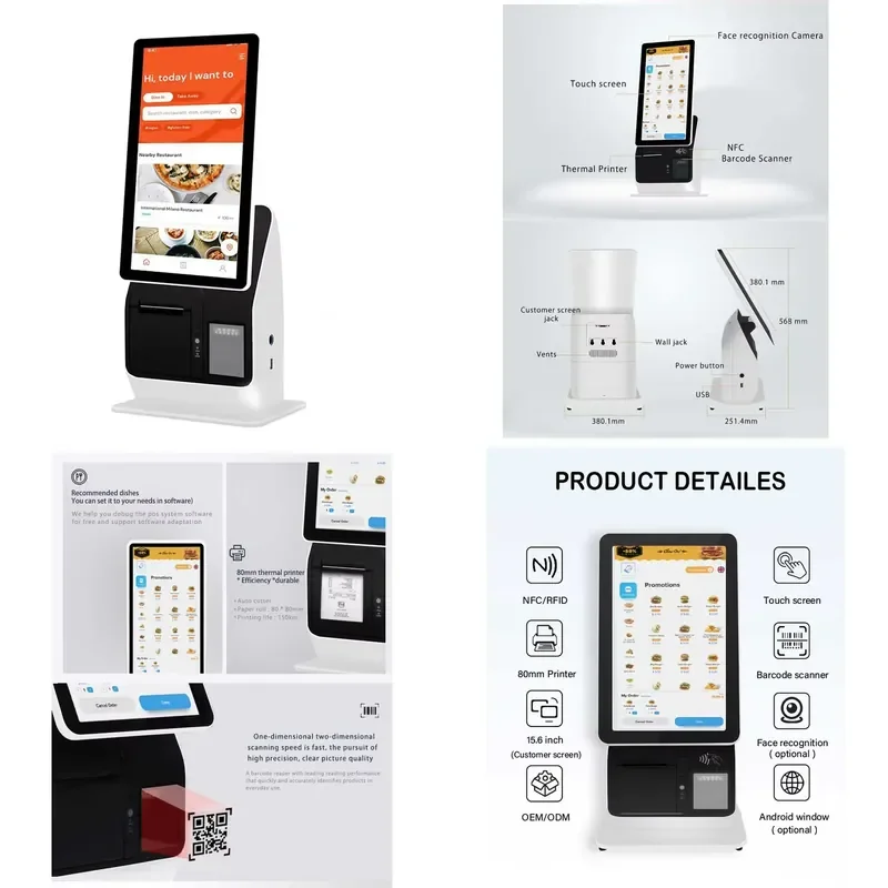 for 15.6 Inch Self Service Order Payment Kiosk POS Machine Price Ticket Vending Machine with SDK Function Wholesale