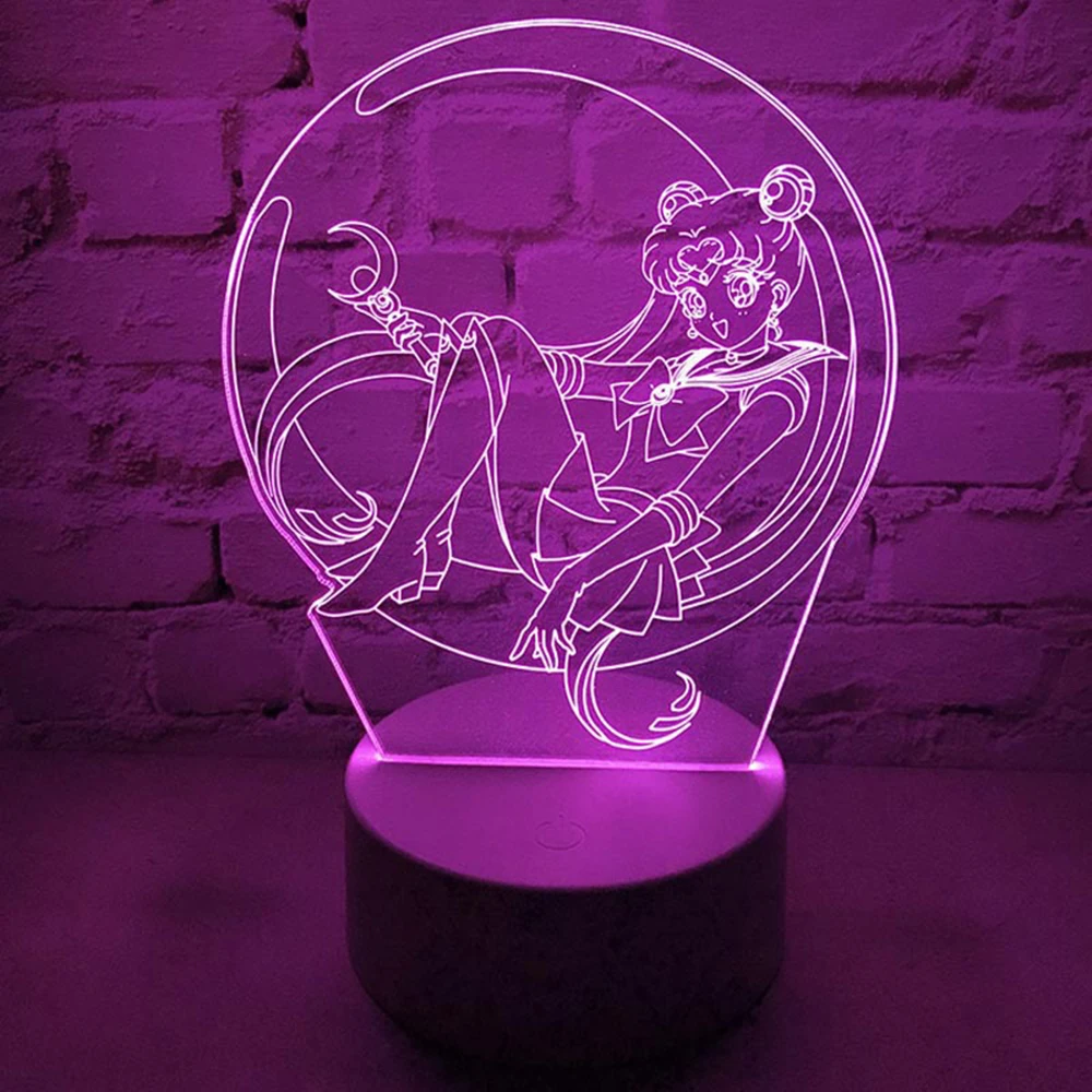 Cartoon character Tsukino Usagi 3D Led Night Light Remote Control Home Room Acrylic Lamp Desk Deco For Kid Illusion Novelty Gift