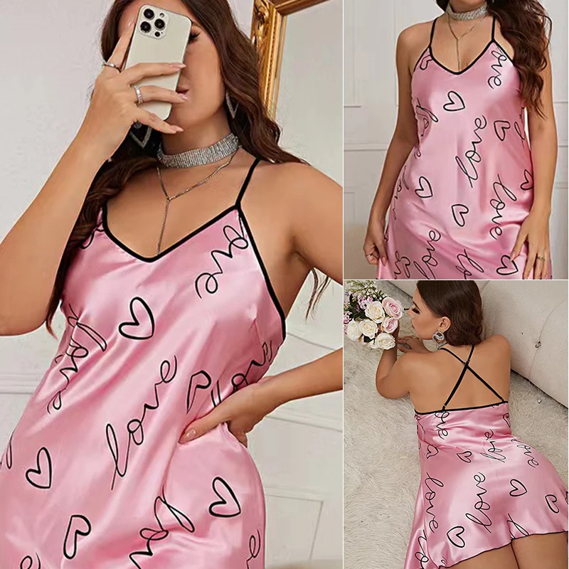 Women Sleeveless Sleepwear Mini Pajamas Spaghetti Sling Home Clothes Nighty Satin Soft Sexy Simple Female Nightwear