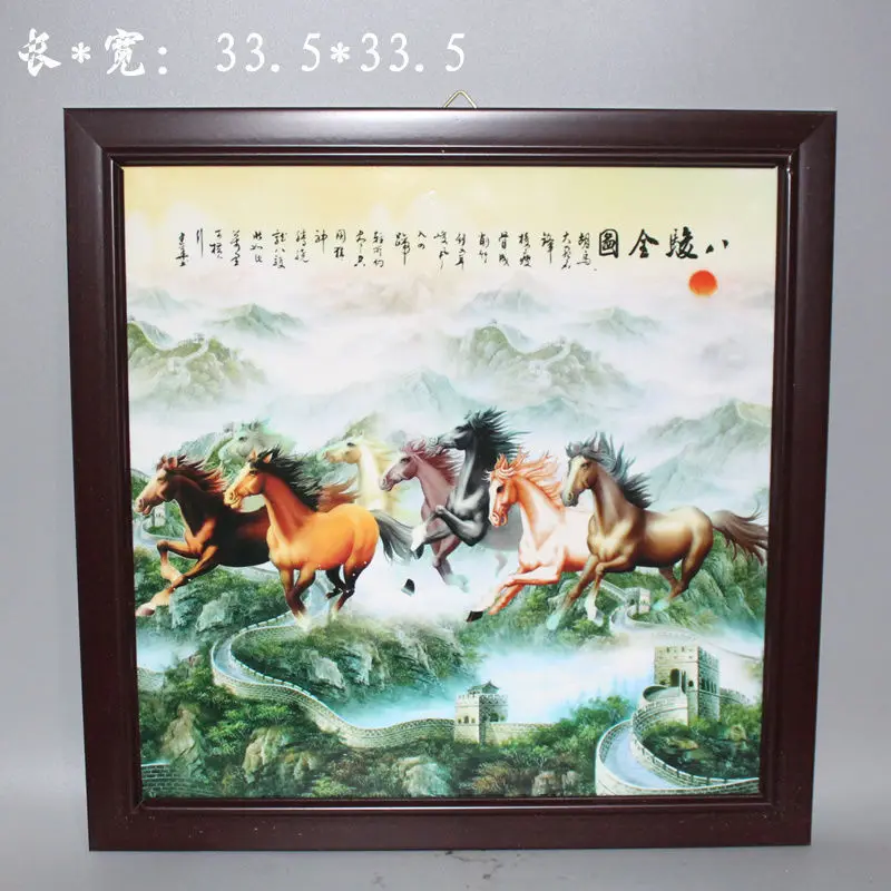 

Jingdezhen Porcelain Board Painting Pastel Two Horses Landscape Home Restaurant Background Decorative Painting Antique Antique P