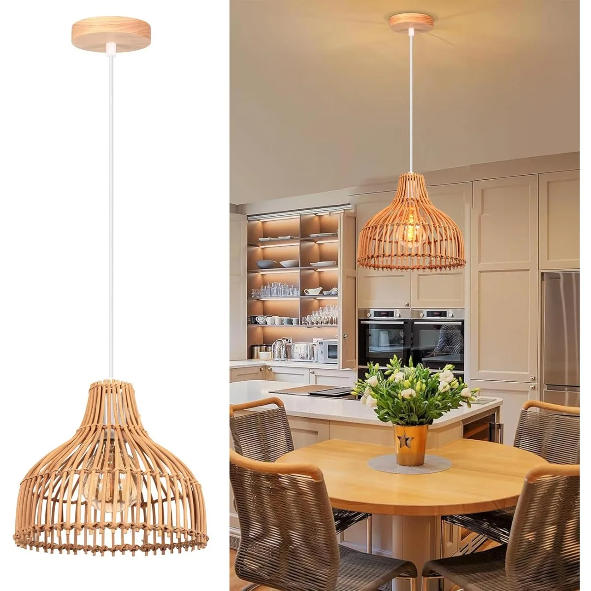 الروطان المنسوجة قلادة مصباح بوهو نمط الخيزران الروطان غطاء مصباح خمر ضوء السقف ديكور الثريات لغرفة المعيشة مطعم #2