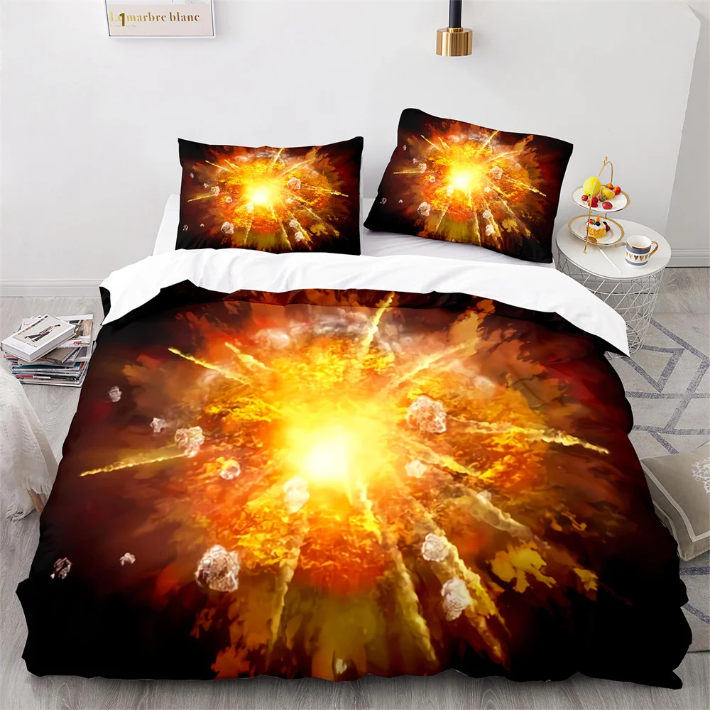 Explode Duvet Cover Set Orange Firework Shaped Pattern Polyester Comforter Cover King Queen Size for Kids Boys Girl Bedding Set