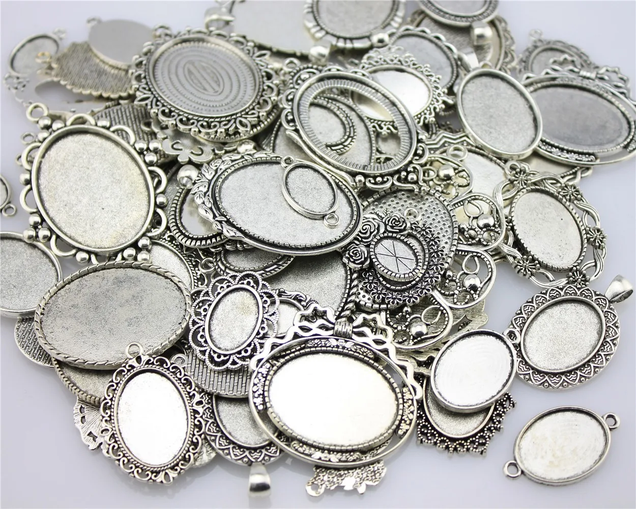 40gram Mix Designs Antique Bronze Color & Antique Silver Color Pendant Blank Cameo Cabochon Base Setting Jewelry Accessories