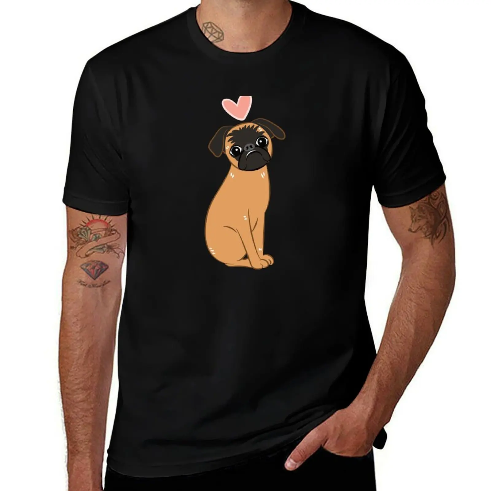 Love Black Red Smooth-coated Brussels Griffon 1 T-Shirt Large Size Loose Casual Tee T-Shirt