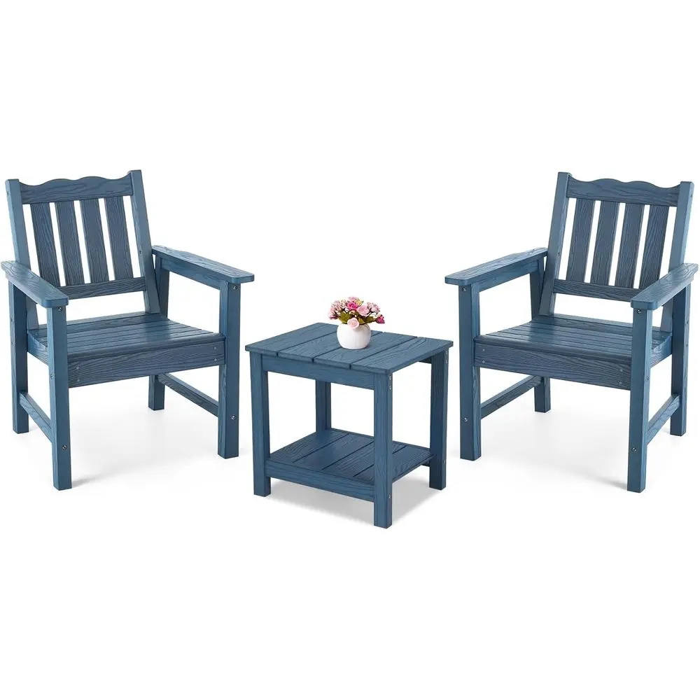 

All-Weather 3-Piece Patio Furniture Set: 2 Chairs & Side Table in Blue for Outdoor Dining